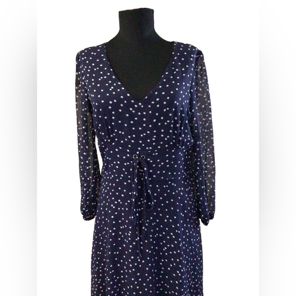 Lulus | Elicia Blue Polka Dot Long Sleeve Dress Size M Midi Length Lined - Picture 7 of 14